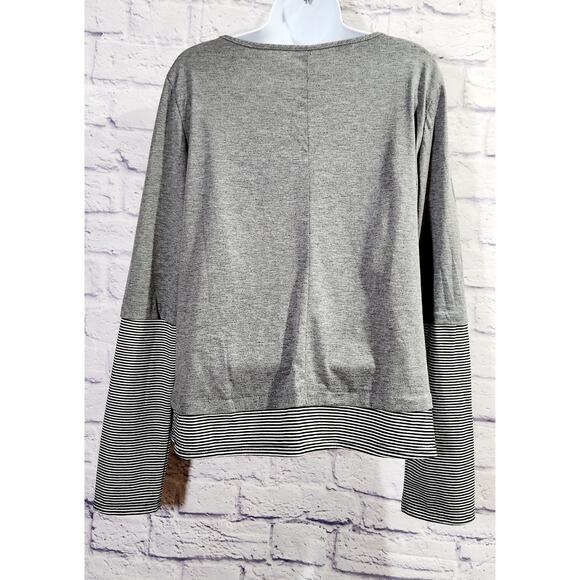 Gray Heathered Long Sleeves Layered Look Top Large Lightweight Soft Stretchy - Picture 4 of 5